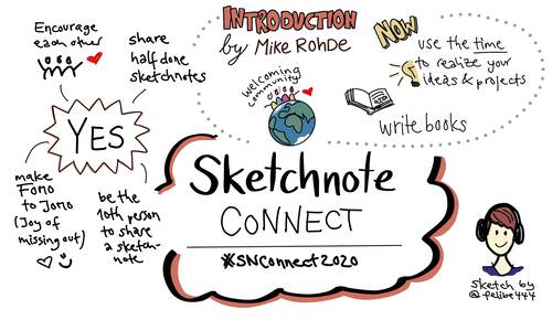 Sketchnote about Introduction to Sketchnoting Connect 2020 by Marianne Rady and Mike Rohde
