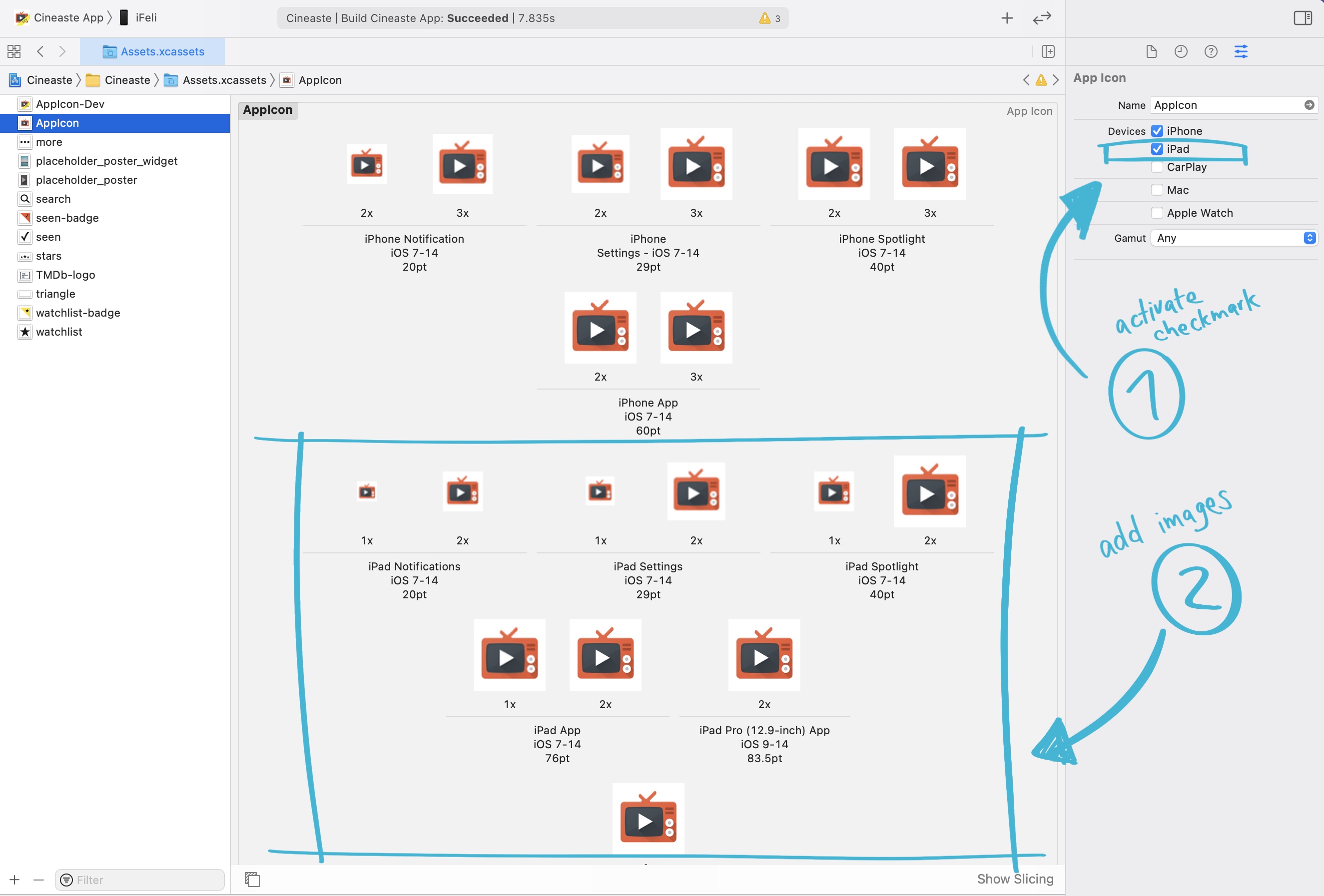 Screenshot of app icons in AssetCatalog in Xcode