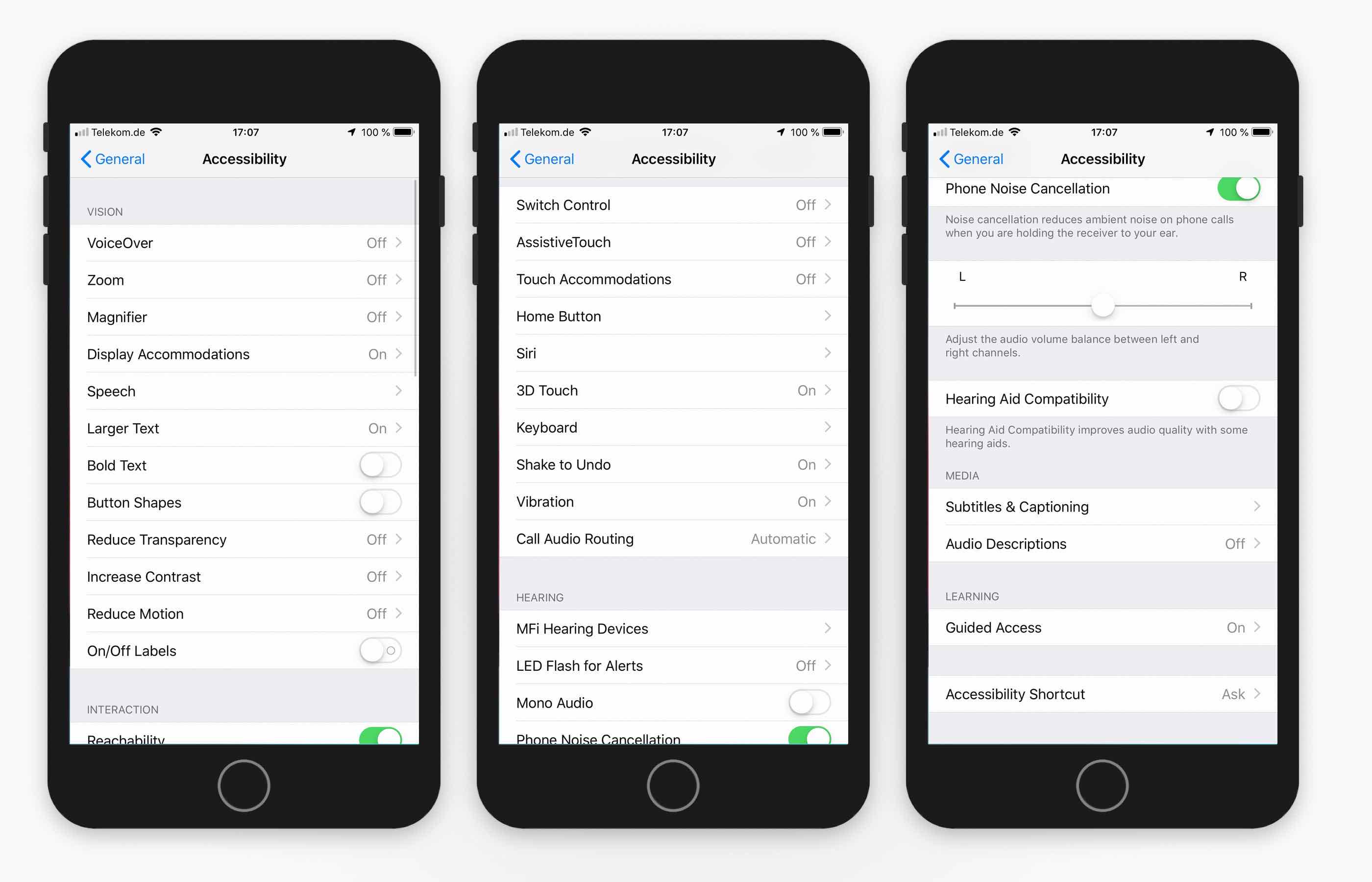 The list of accessibility settings in iOS 12
