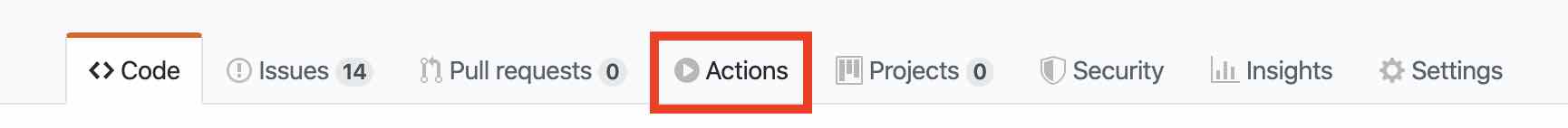 A screenshot of the tabs in a repository of GitHub, where 'Actions' is highlighted.